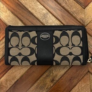 Coach Black and Beige Signature Wallet